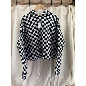 NWT Rue 21 Women's Back White Checkered Slipover Crop Top Sweater Size XL‎